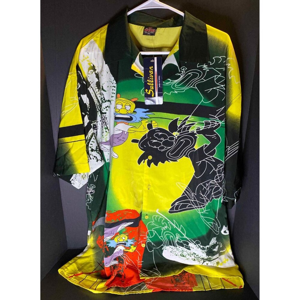 Sullivan Premium Grunge AOP Graphic Button Hawaiian Shirt Mens 2XL Y2K Grunge